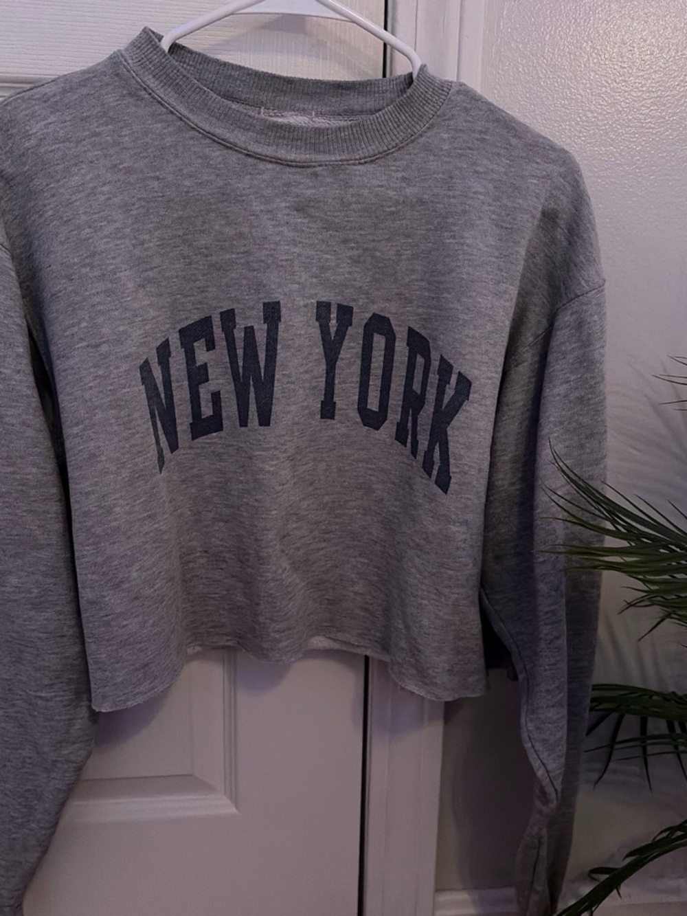 Brandy Melville Gray Cropped 'New York' Sweatshirt